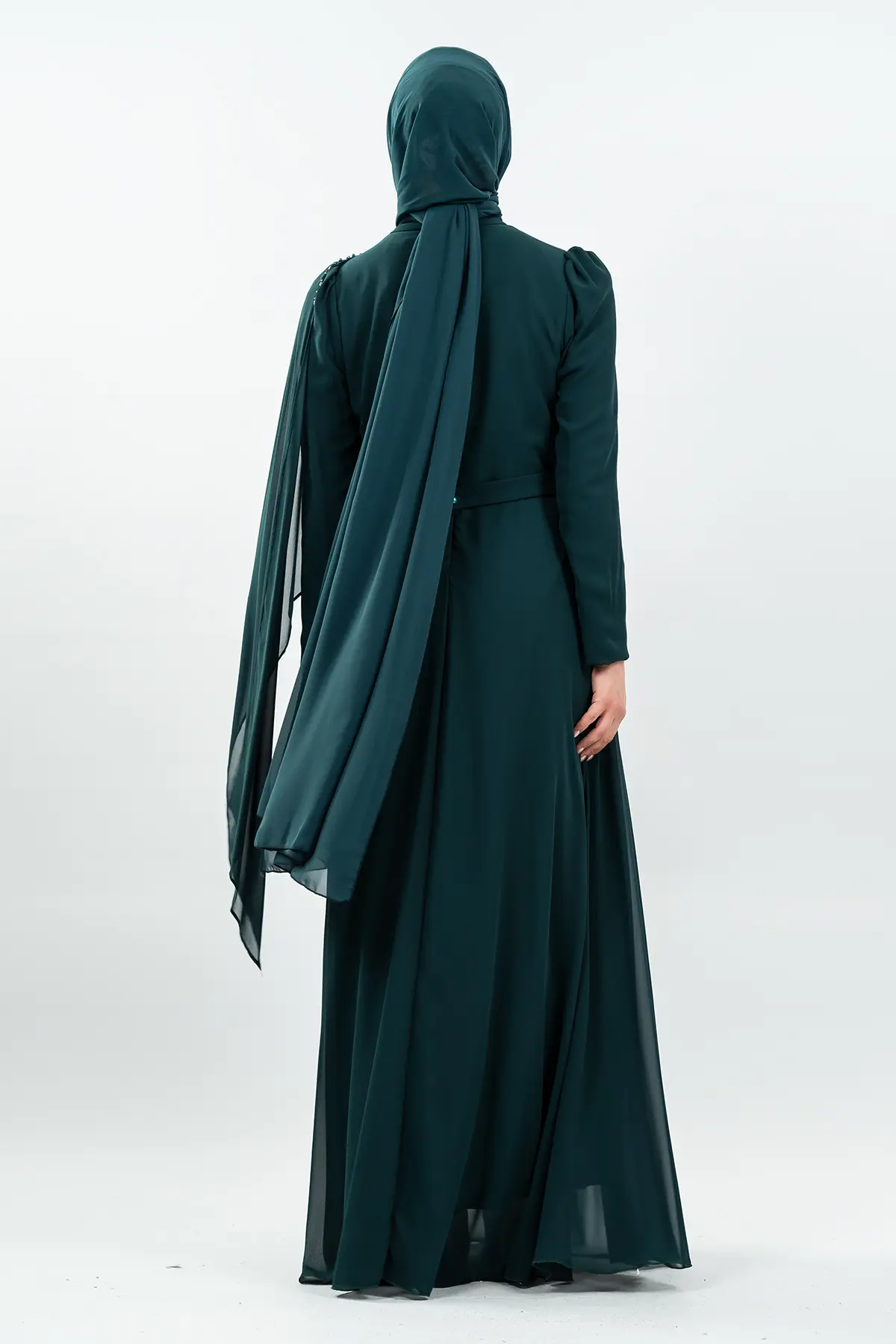 Taşlı Haki Tesettür Abiye-detail