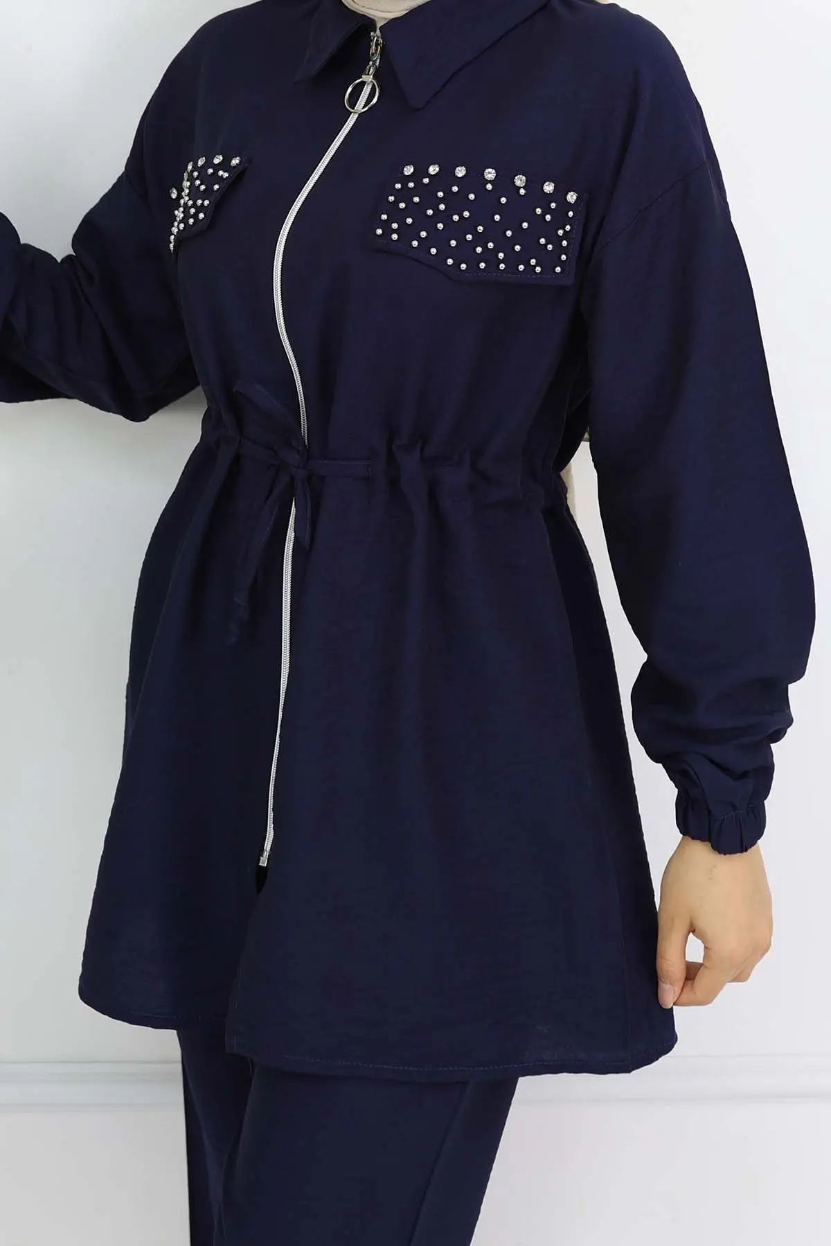 Taşlı Keten Airobin Takım Lacivert 4766-detail