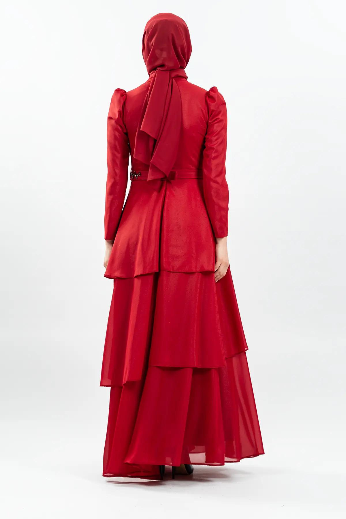 Taşlı Kırmızı Tesettür Abiye-detail