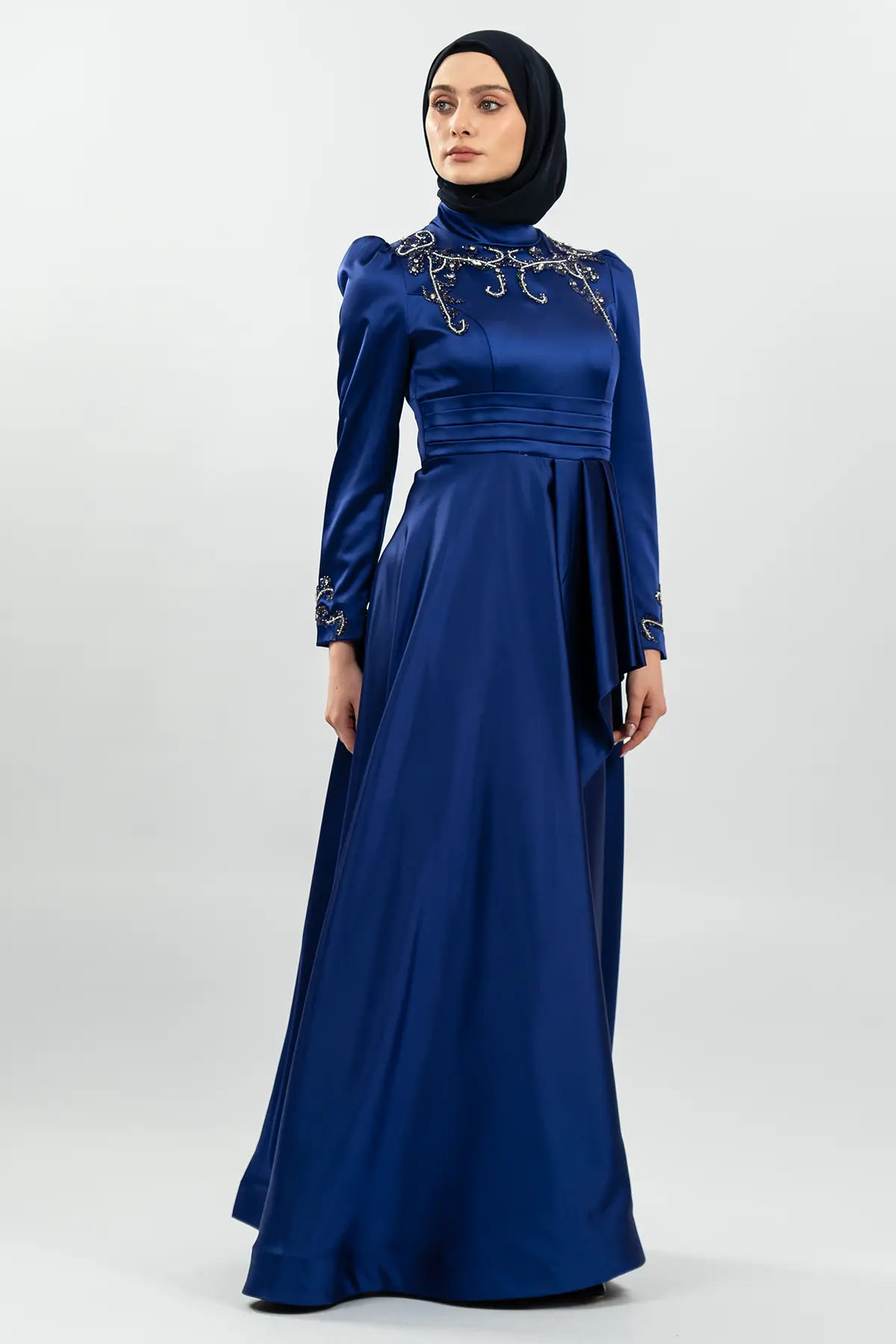 Taşlı Saks Tesettür Abiye-detail