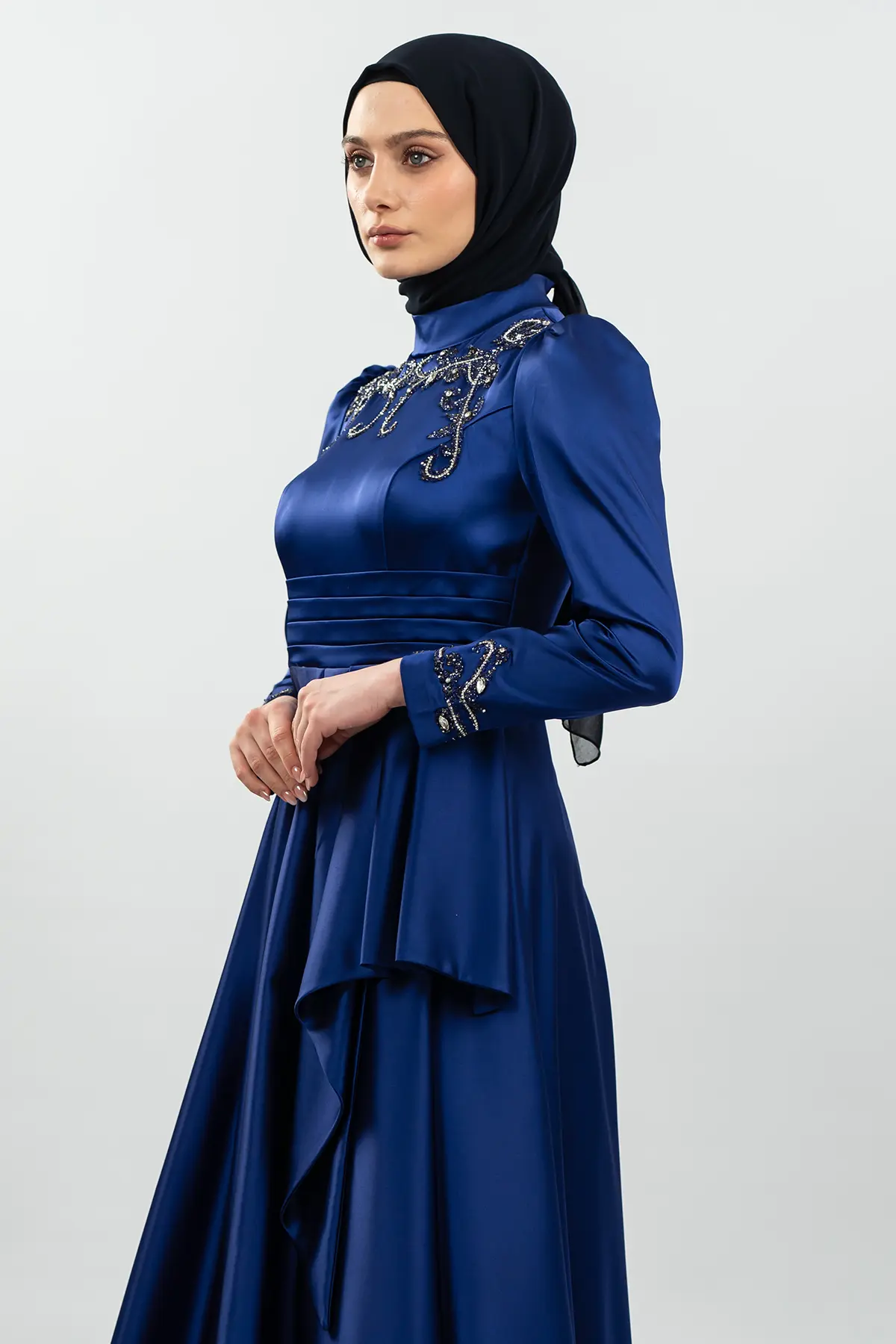 Taşlı Saks Tesettür Abiye-detail