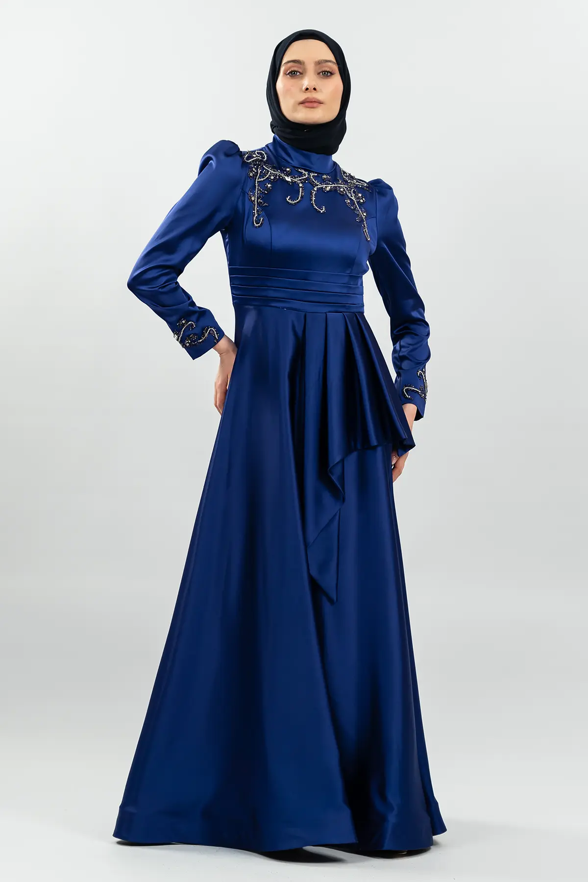 Taşlı Saks Tesettür Abiye-detail