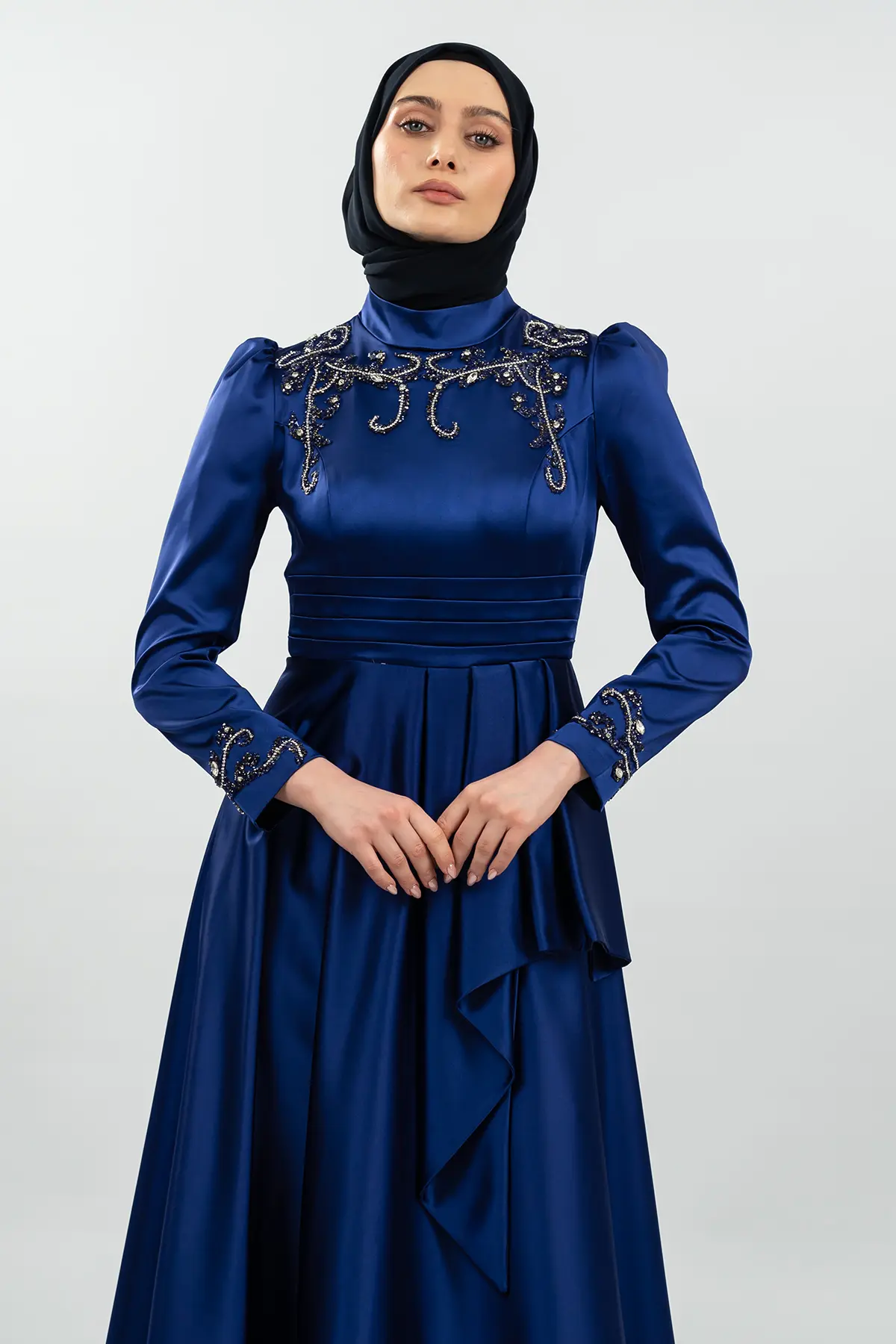 Taşlı Saks Tesettür Abiye-detail