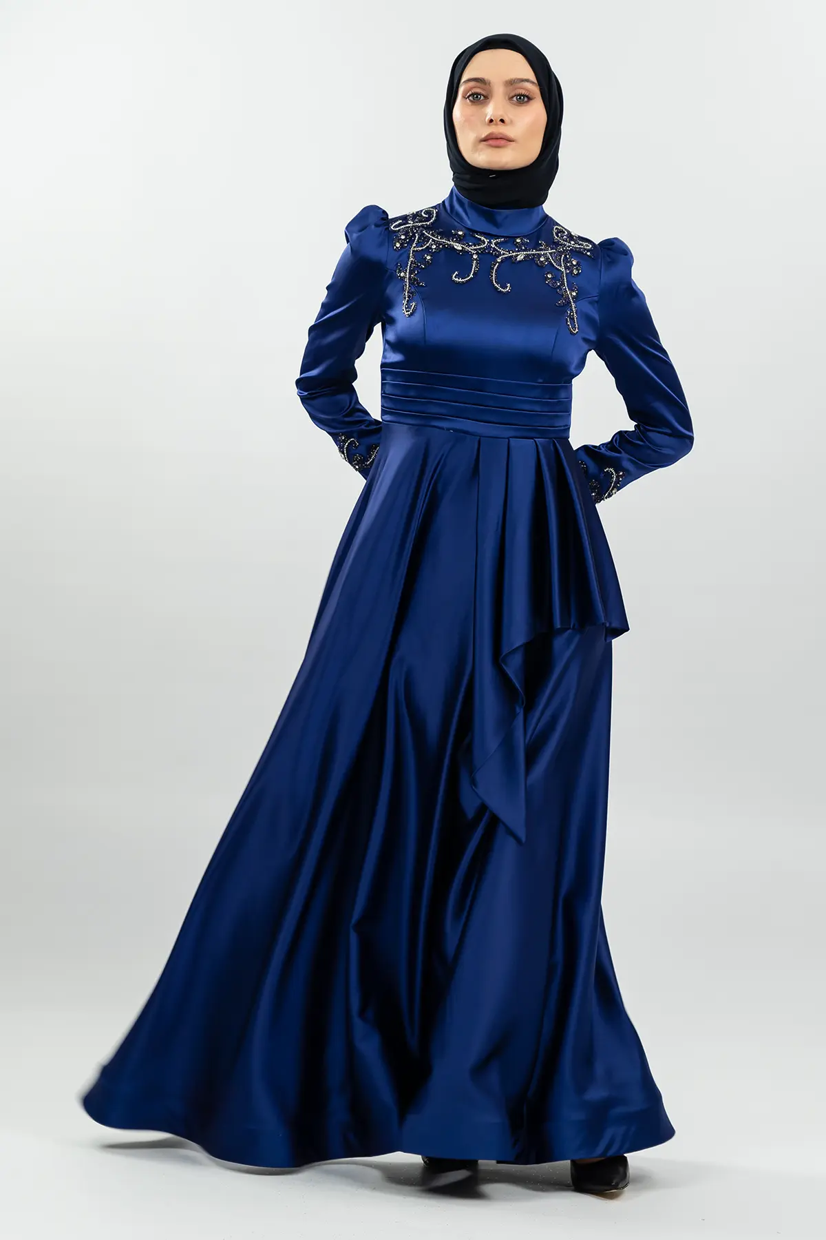 Taşlı Saks Tesettür Abiye-detail