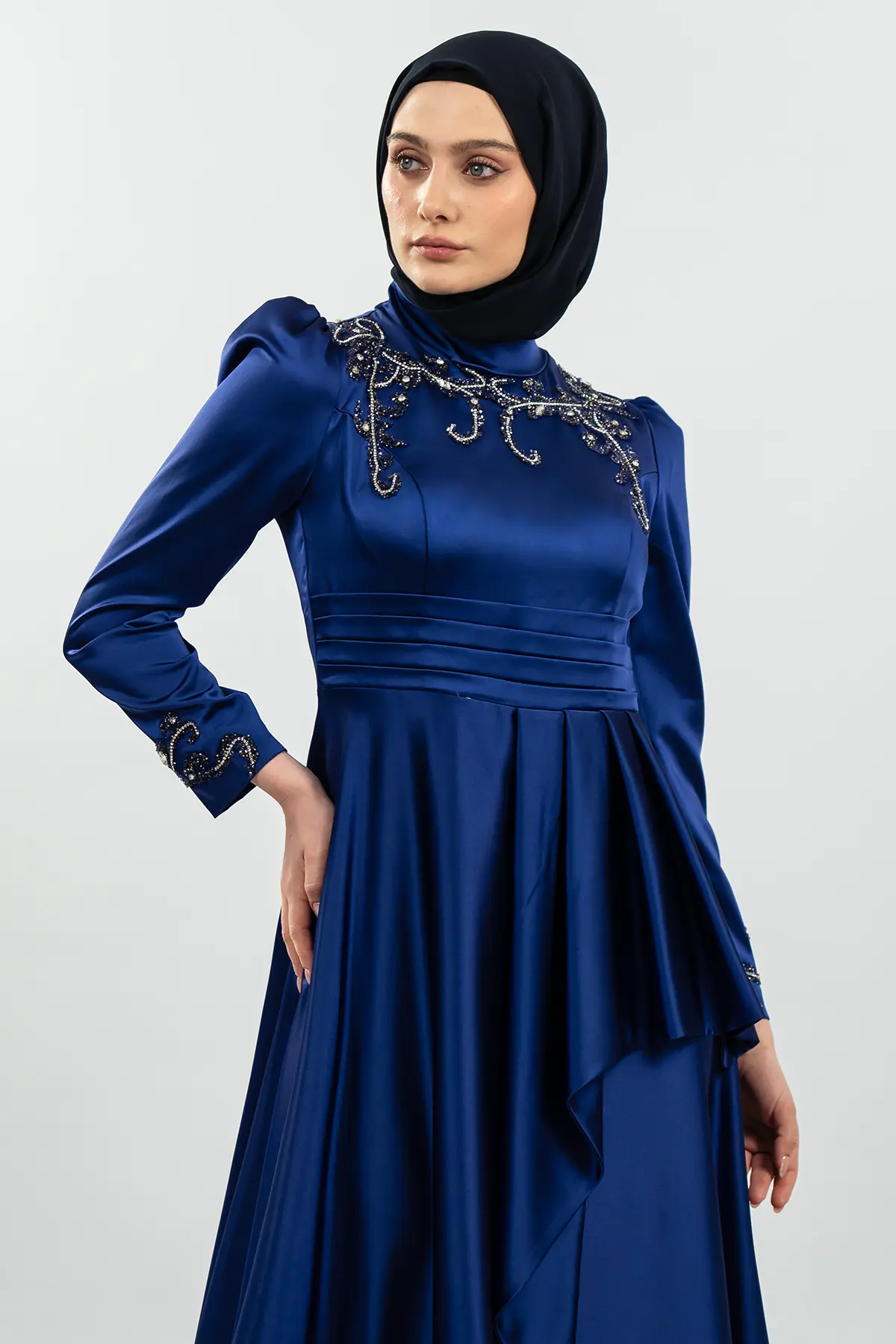 Taşlı Saks Tesettür Abiye-detail