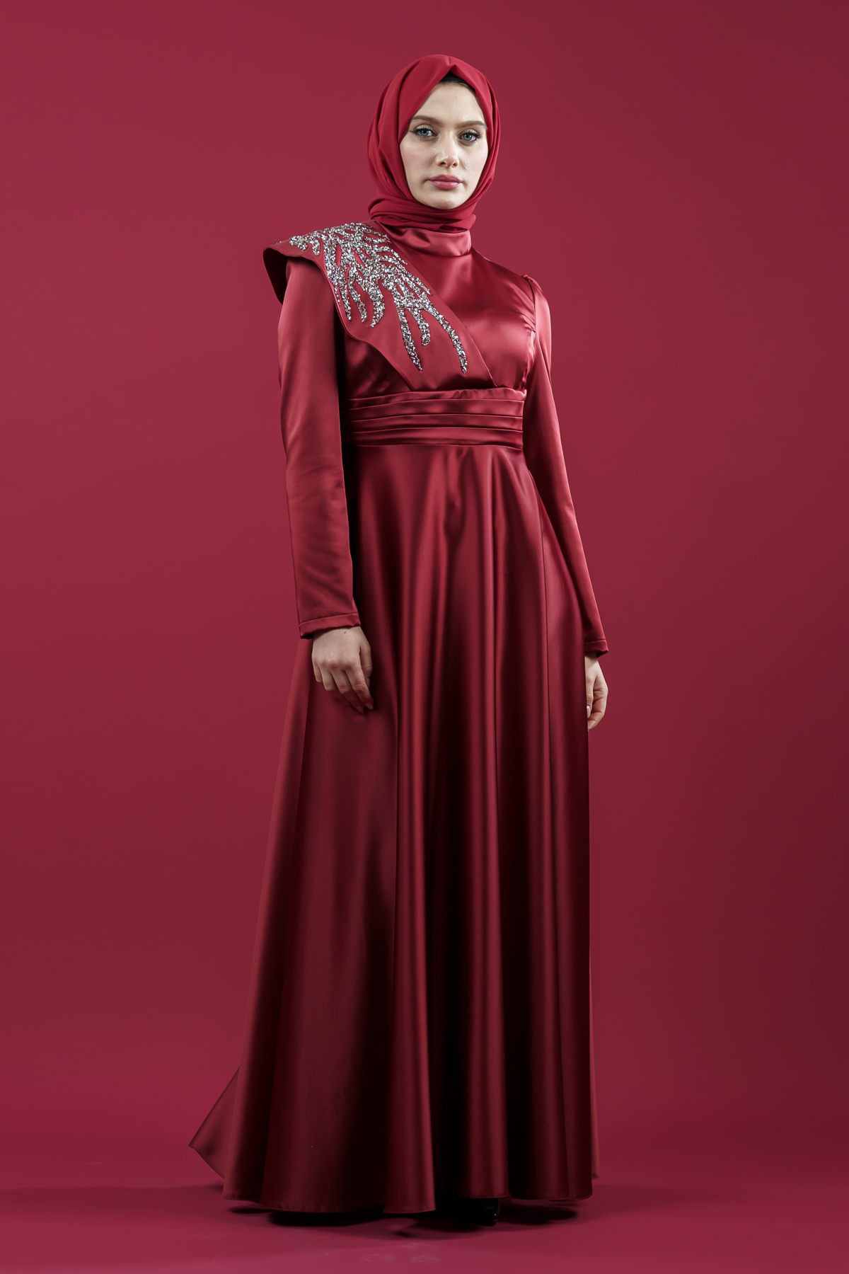 Red Color Satin Evening Dress