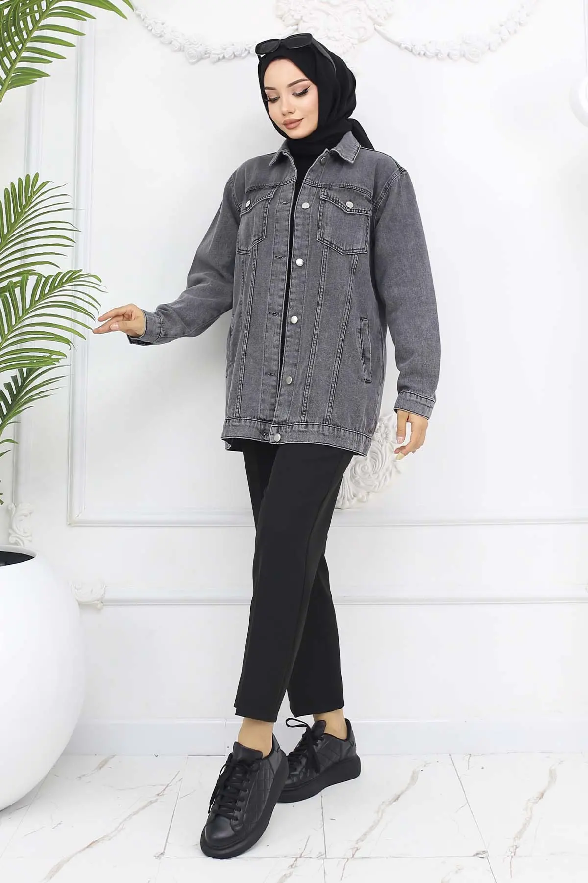 Tesettür Kot Ceket Gri 704-detail