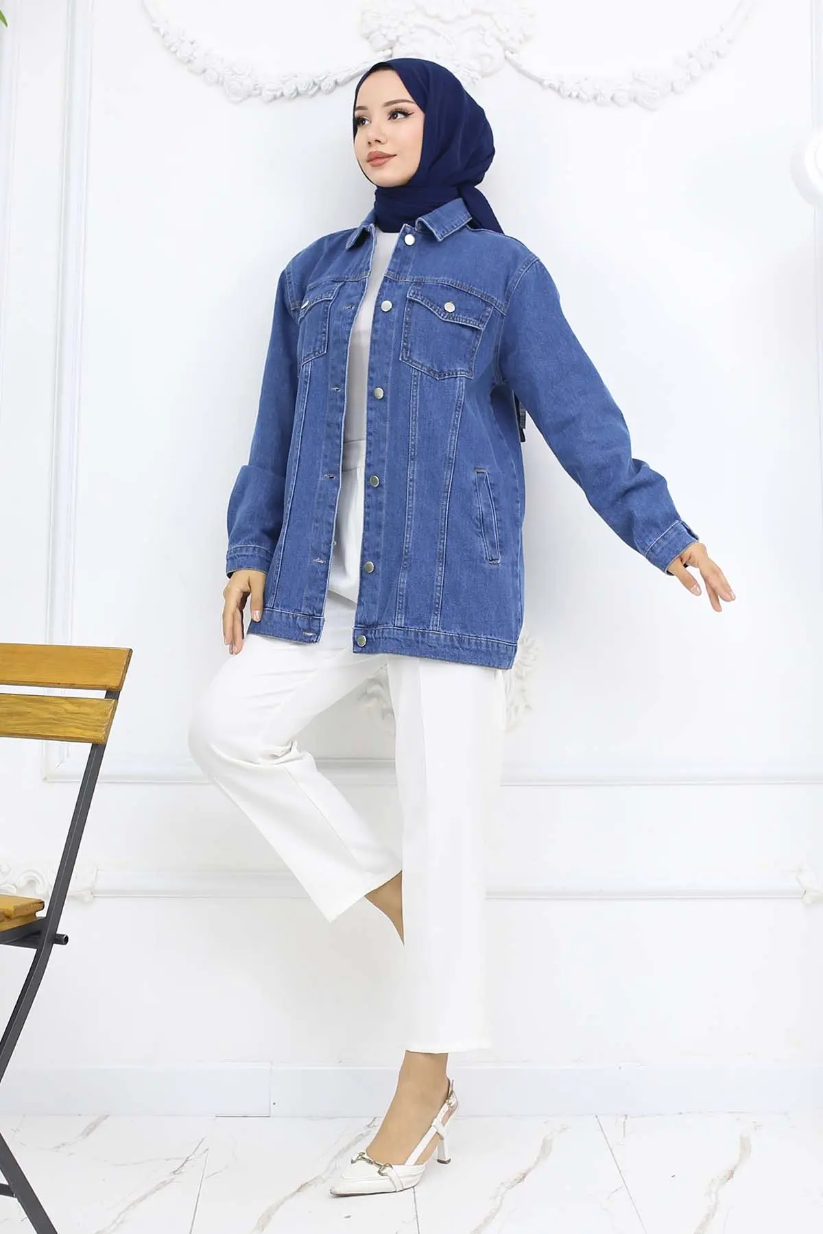Tesettür Kot Ceket Lacivert 704-detail