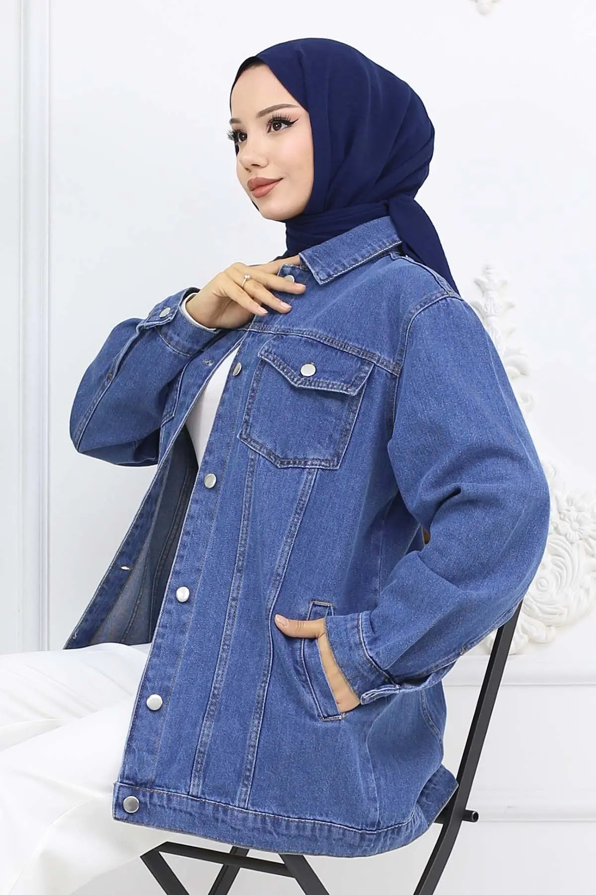 Tesettür Kot Ceket Lacivert 704-detail
