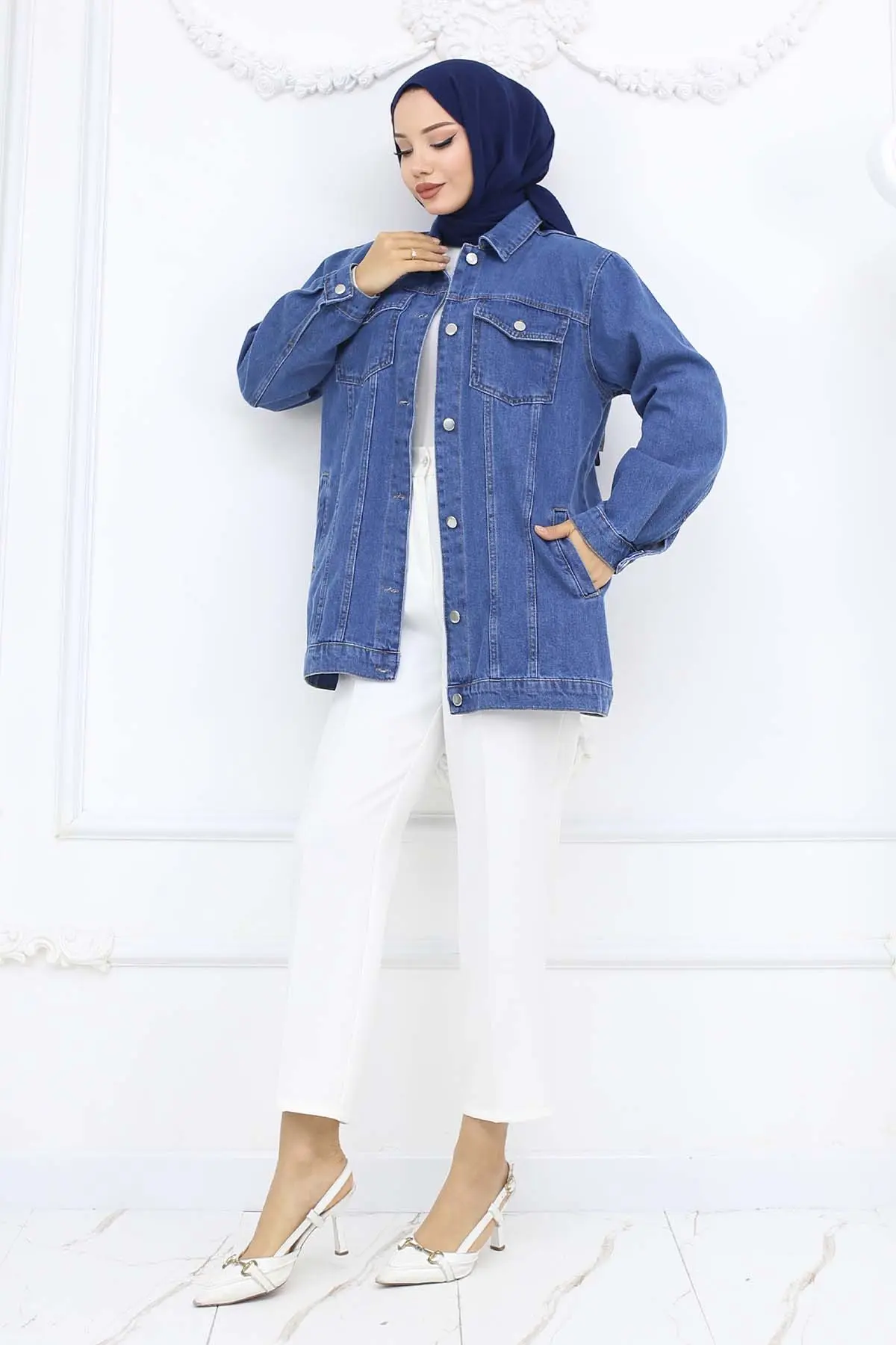 Tesettür Kot Ceket Lacivert 704-detail