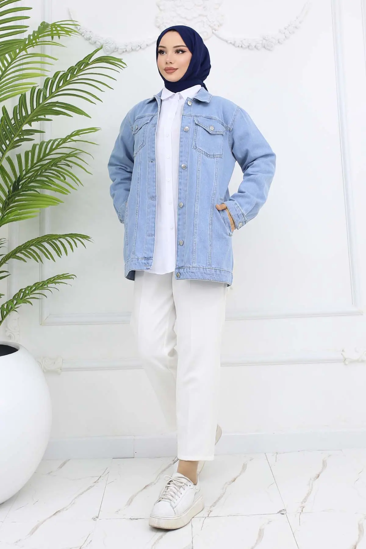Tesettür Kot Ceket Mavi 704-detail