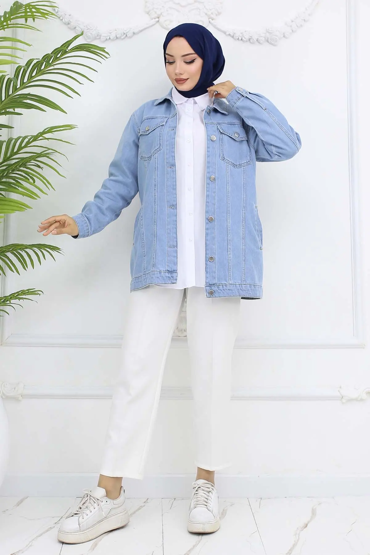 Tesettür Kot Ceket Mavi 704-detail