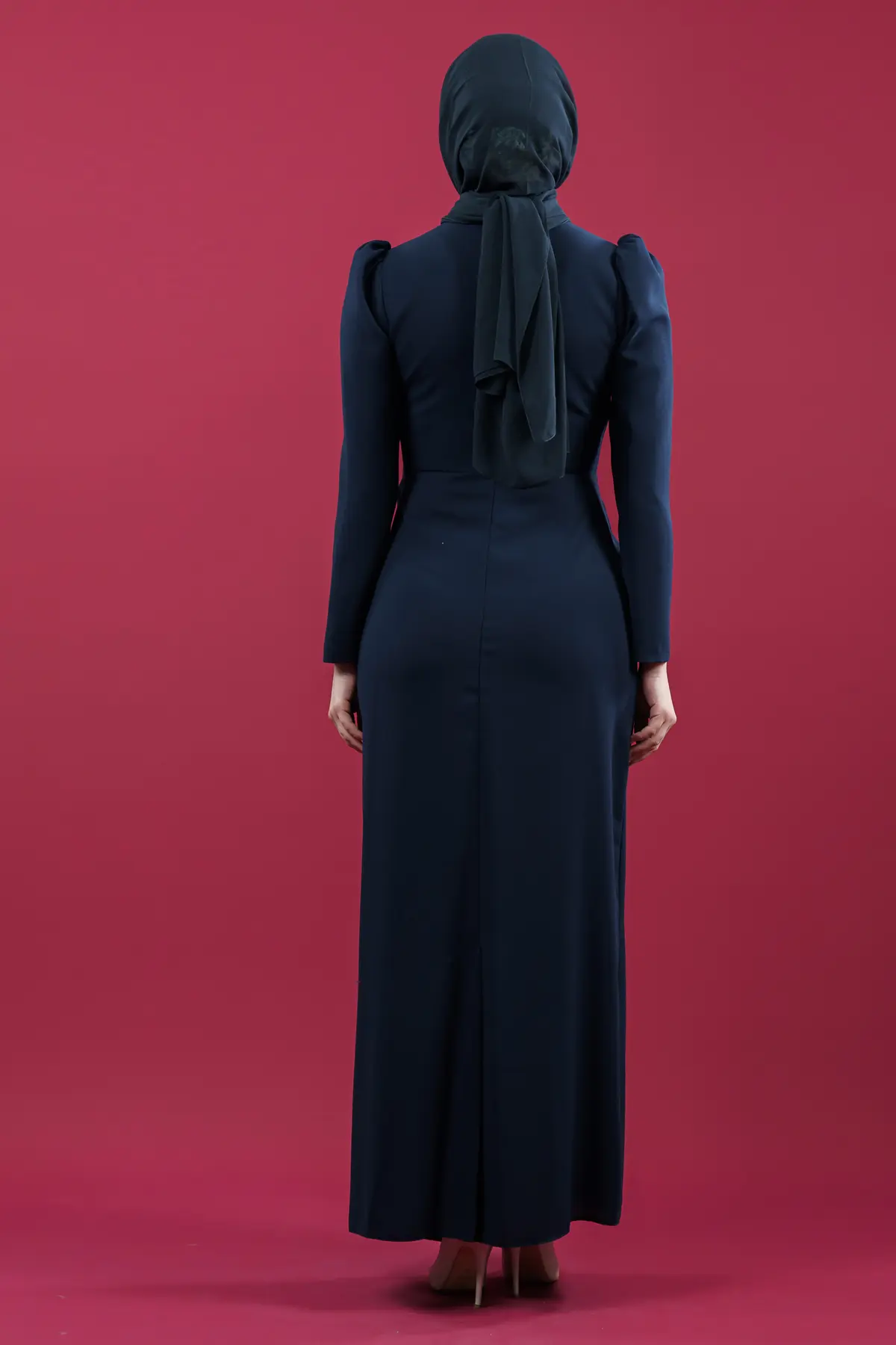 Hijab Evening Dress With Side Strip Stone Detail-detail