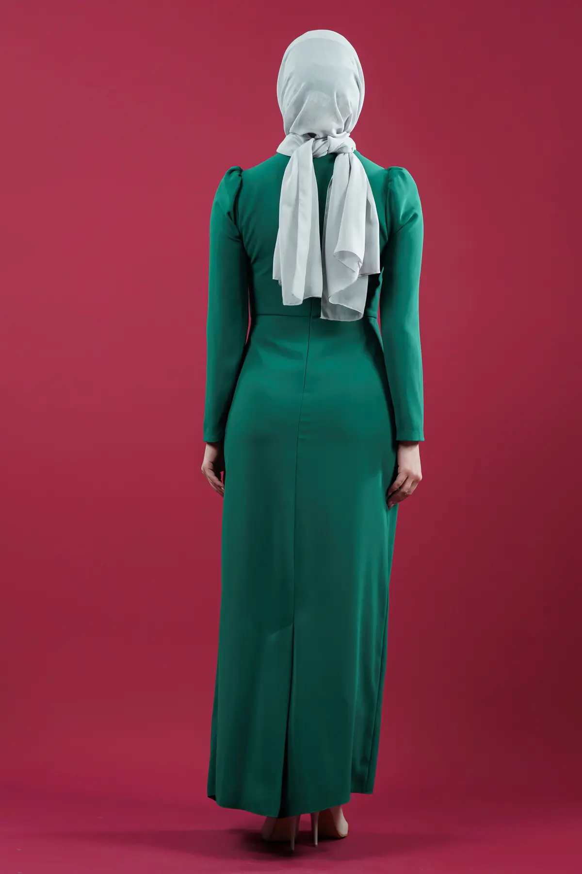 Tesettür Yan Şerit Taş Detaylı Abiye Elbise-detail