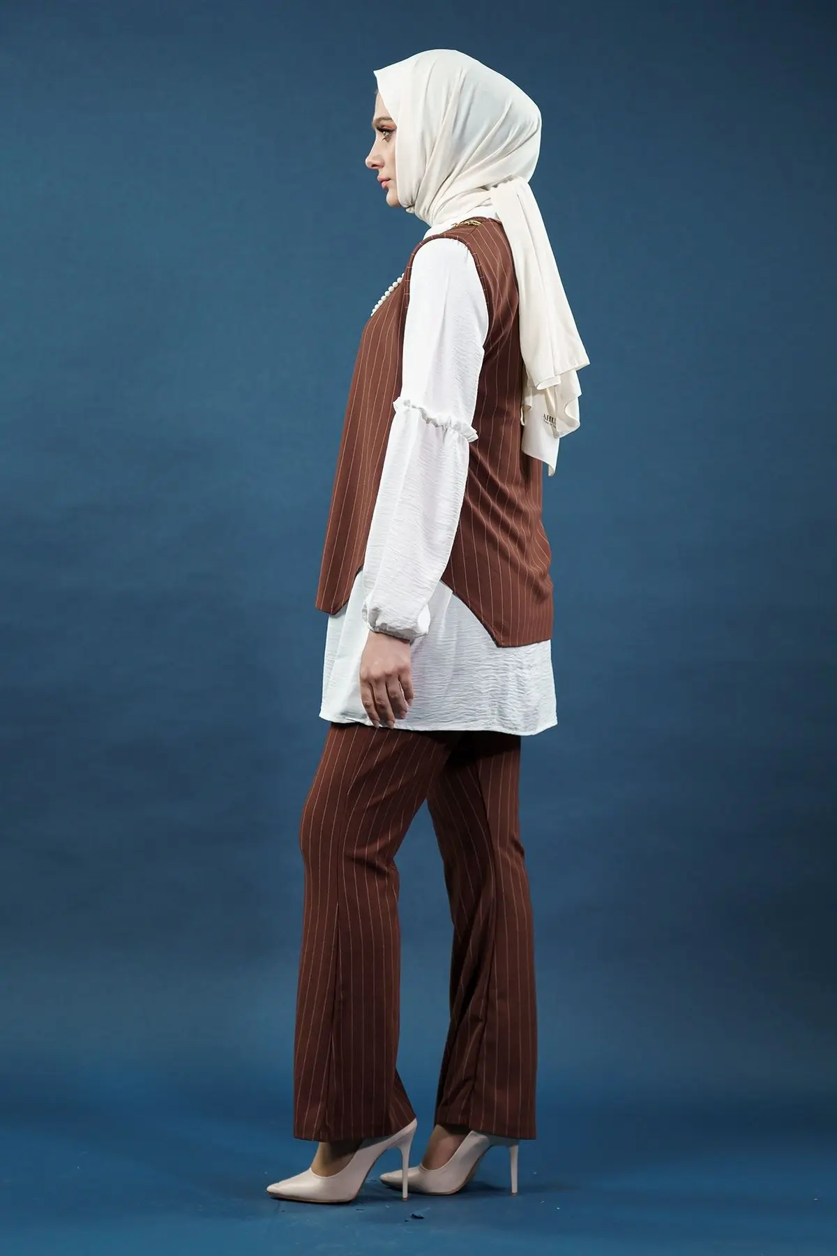 Üçlü Çizgili Takım Kahverengi-detail