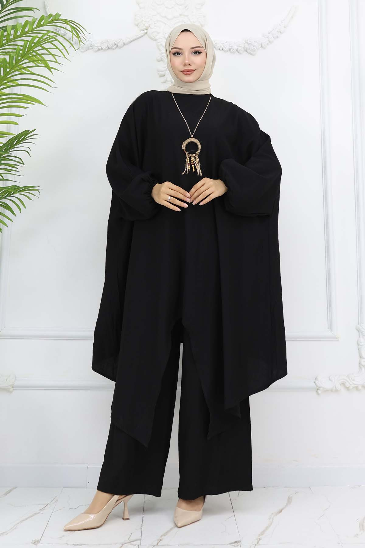 Uzun Tunikli Salaş İkili Takım Siyah 4765