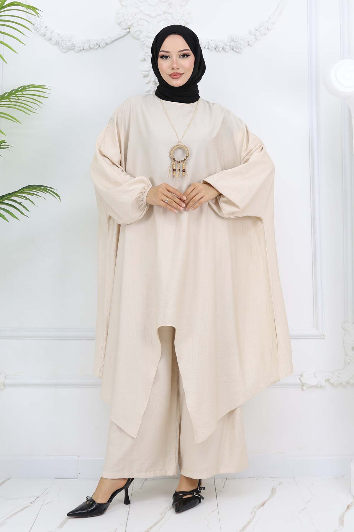 Uzun Tunikli Salaş İkili Takım Taş Rengi 4765