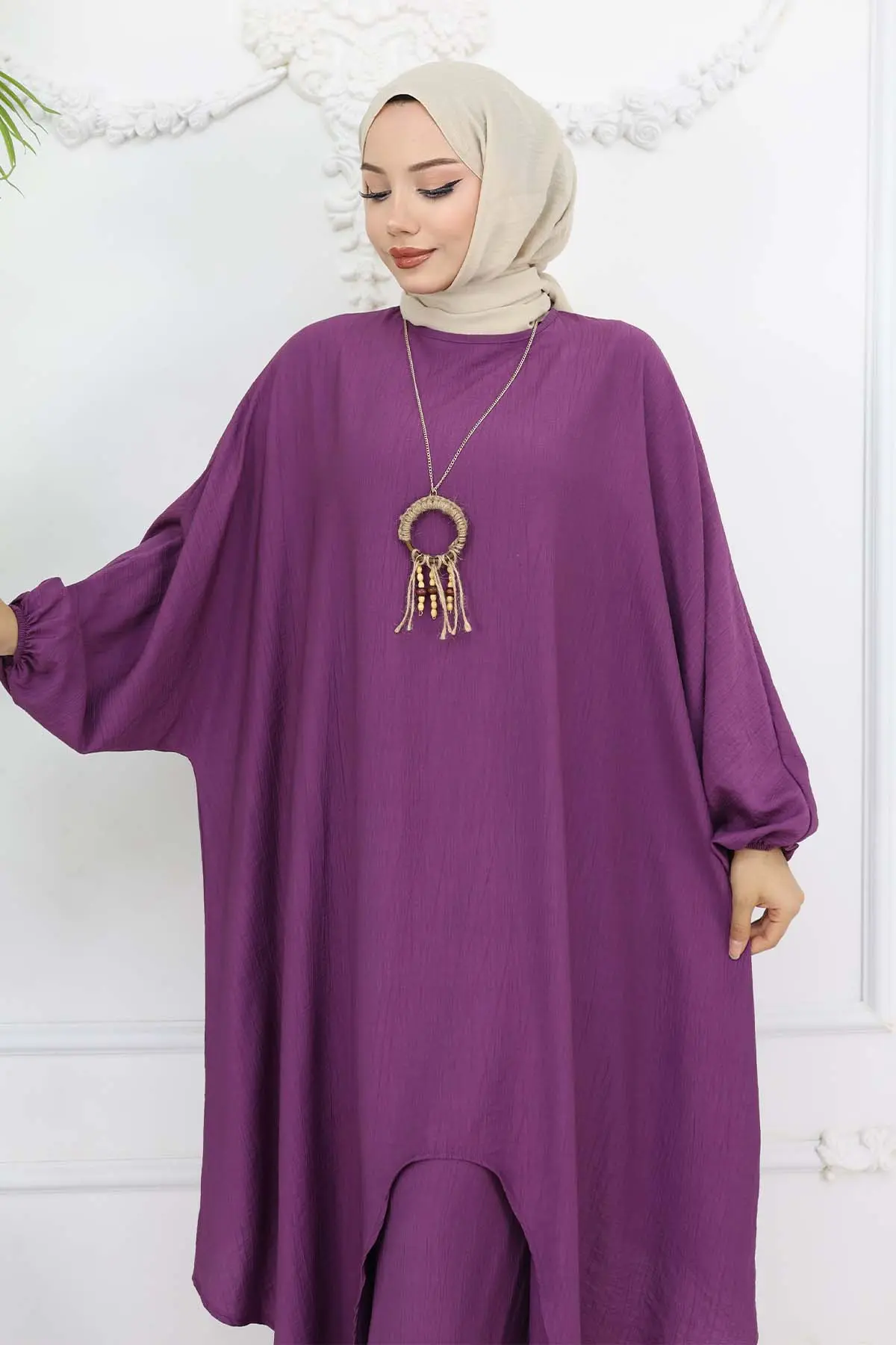 Uzun Tunikli Salaş İkili Takım Mor 4765-detail