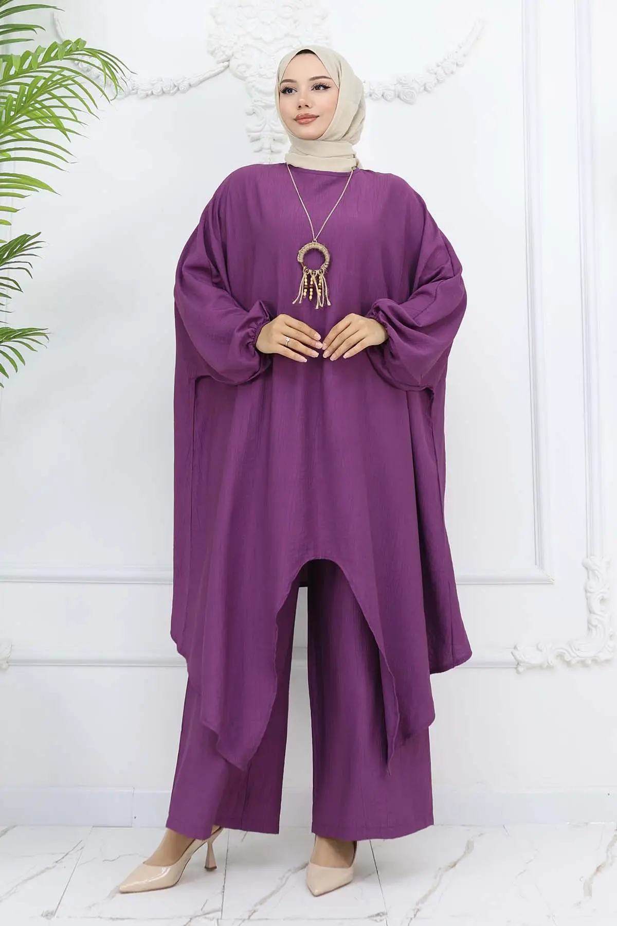 Uzun Tunikli Salaş İkili Takım Mor 4765-detail