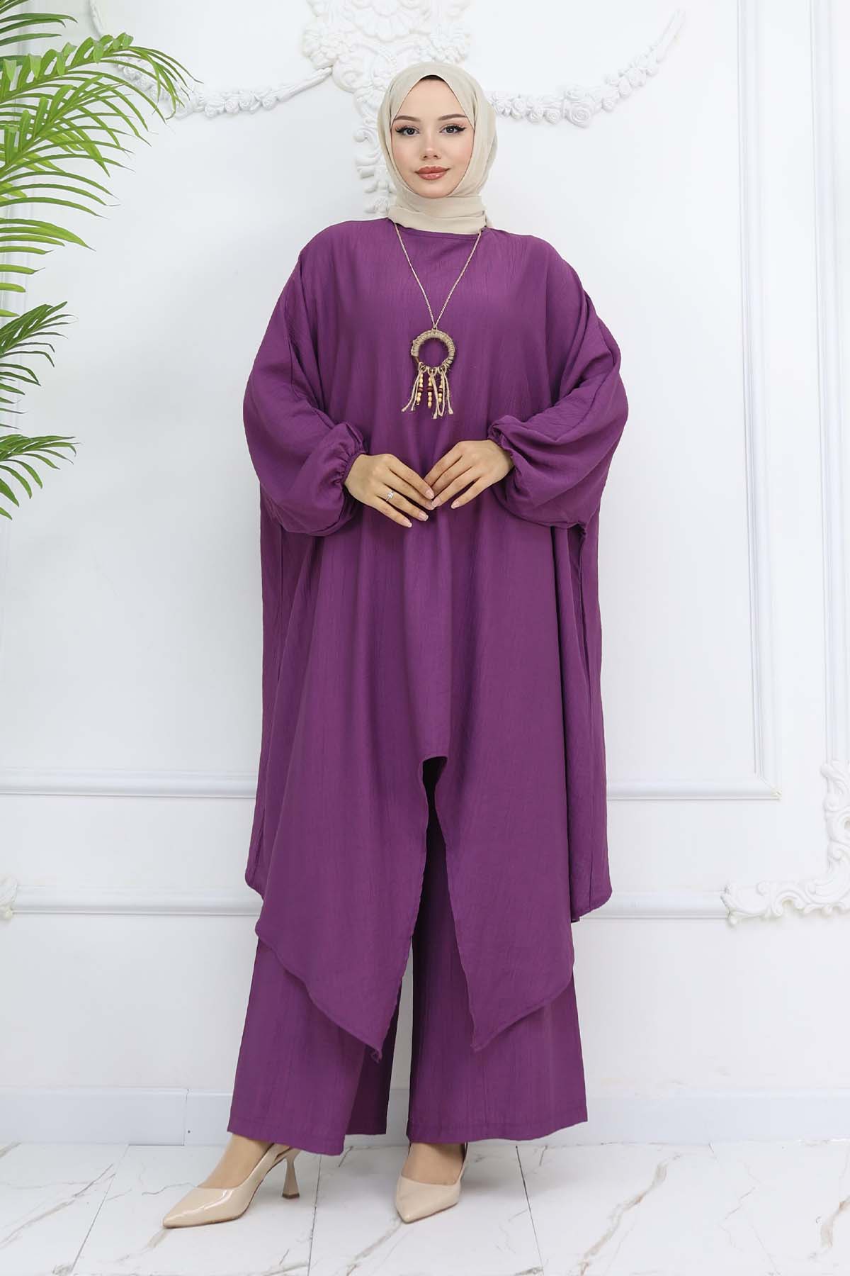 Uzun Tunikli Salaş İkili Takım Mor 4765