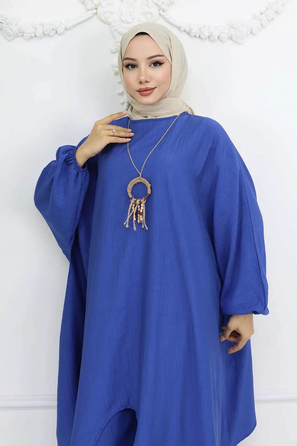 Uzun Tunikli Salaş İkili Takım Saks Mavisi 4765-detail