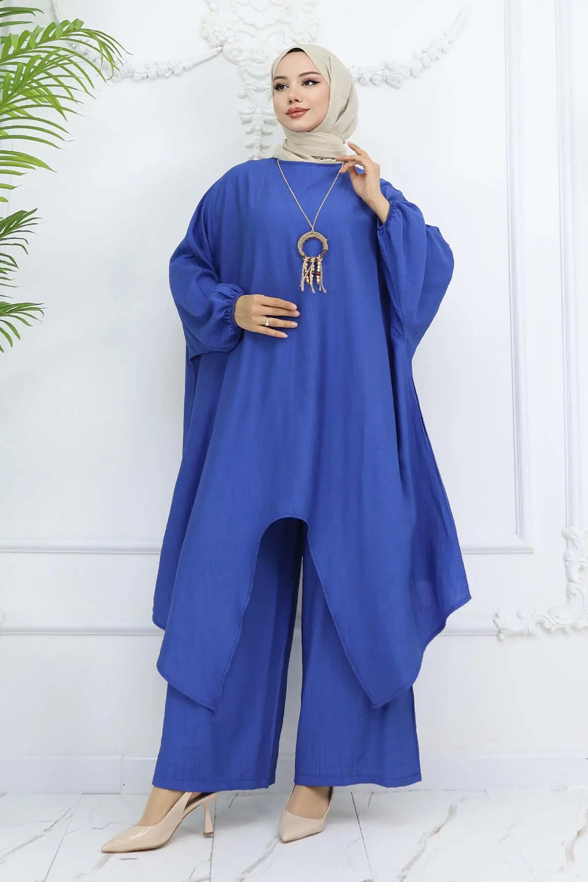 Uzun Tunikli Salaş İkili Takım Saks Mavisi 4765-detail