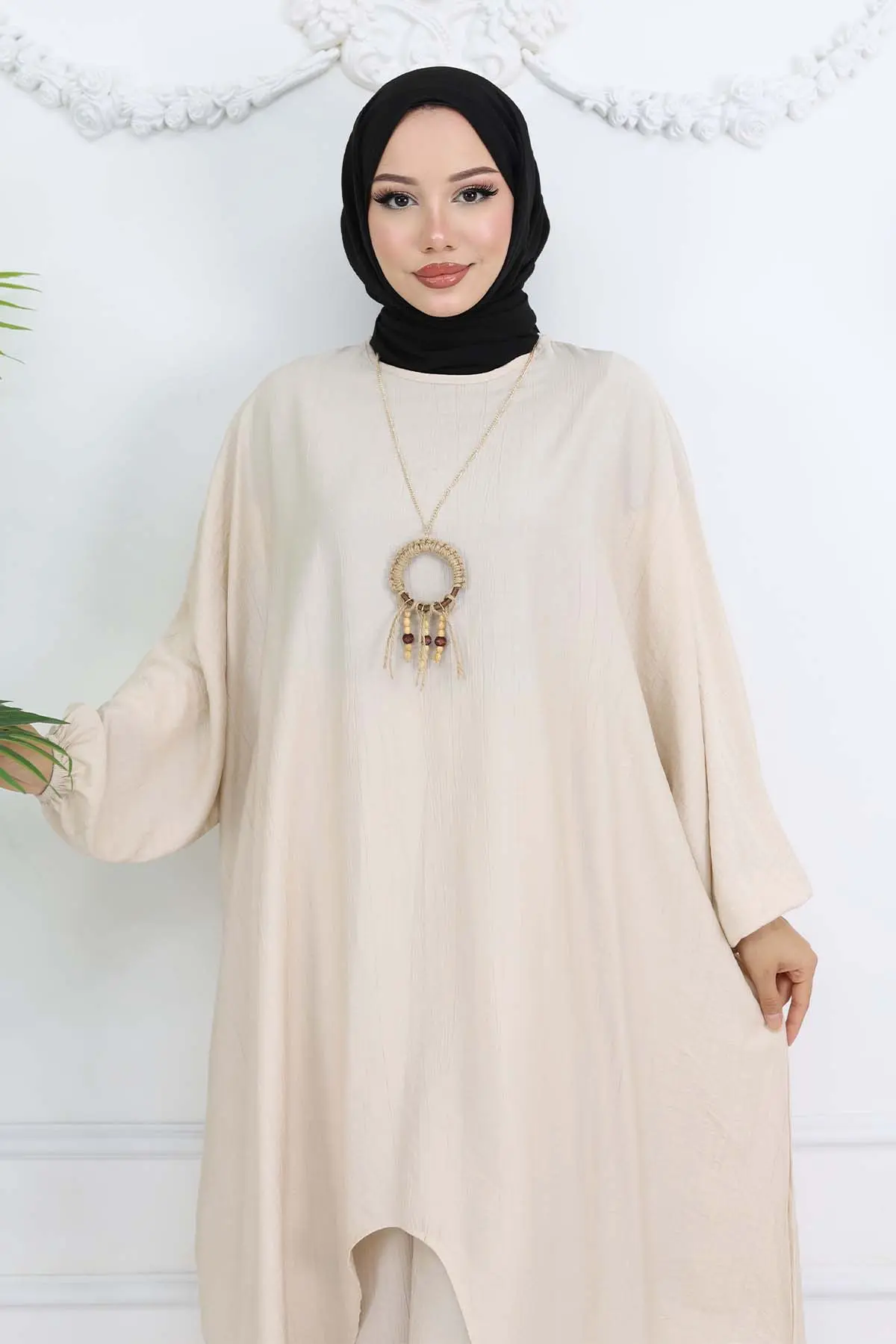 Uzun Tunikli Salaş İkili Takım Taş Rengi 4765-detail