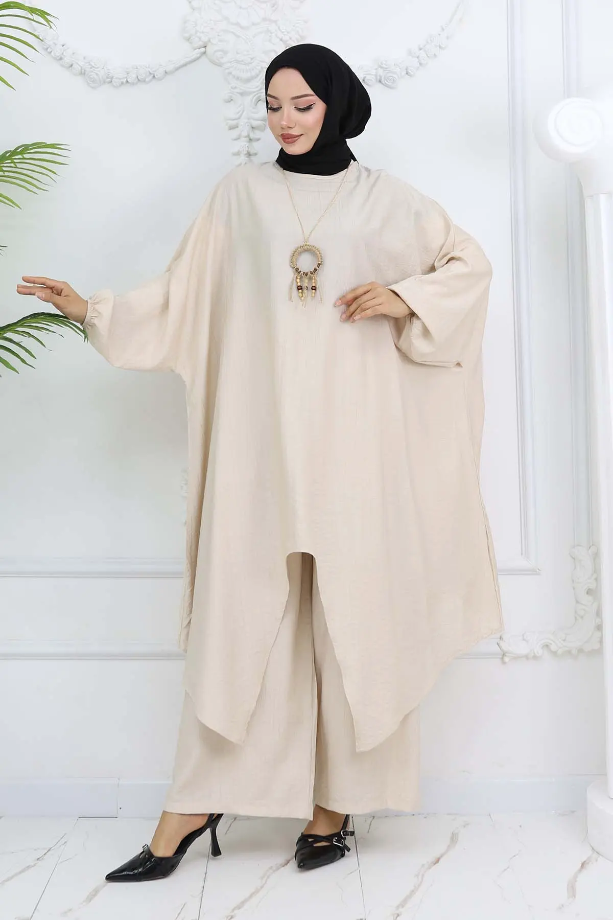 Uzun Tunikli Salaş İkili Takım Taş Rengi 4765-detail