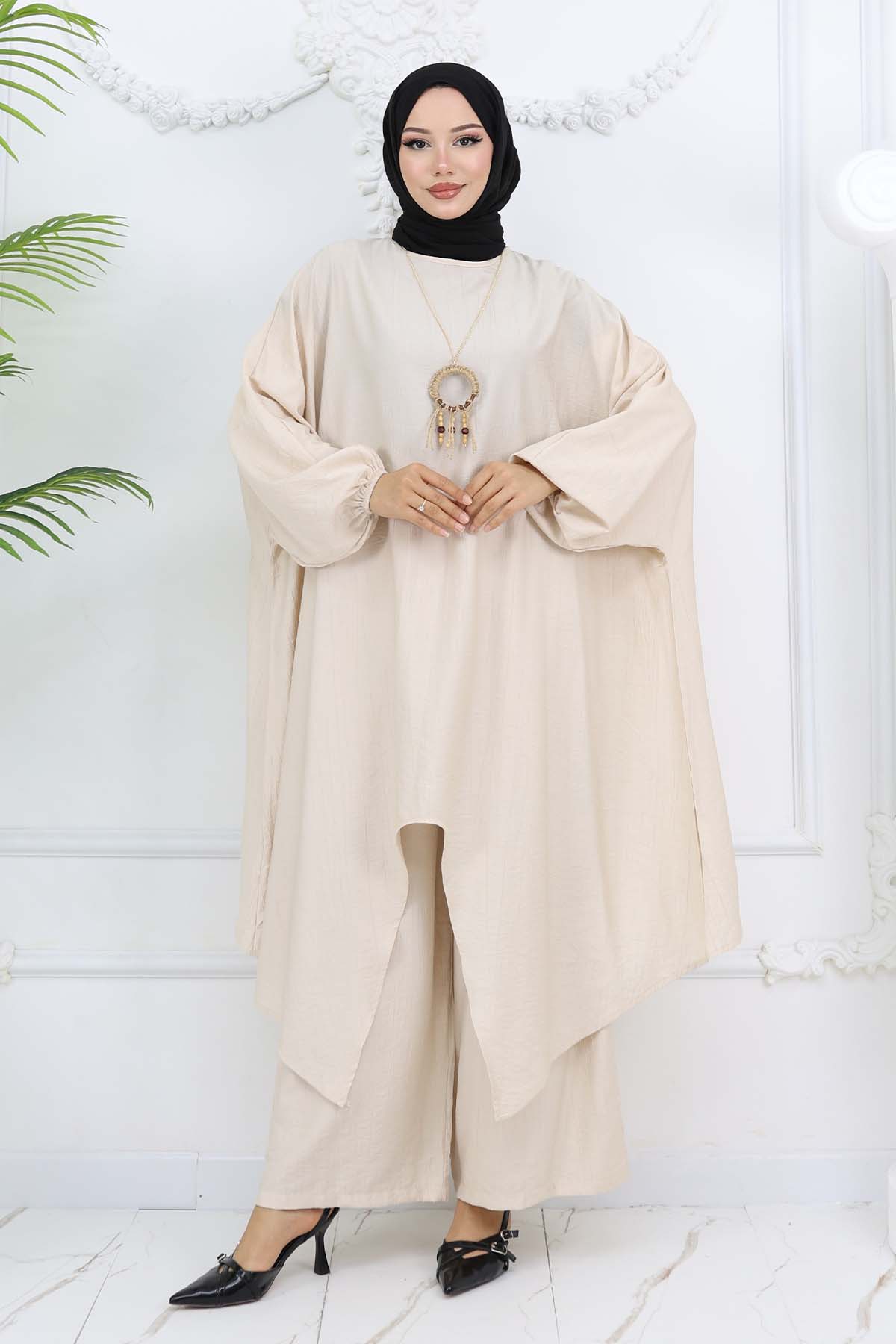 Uzun Tunikli Salaş İkili Takım Taş Rengi 4765