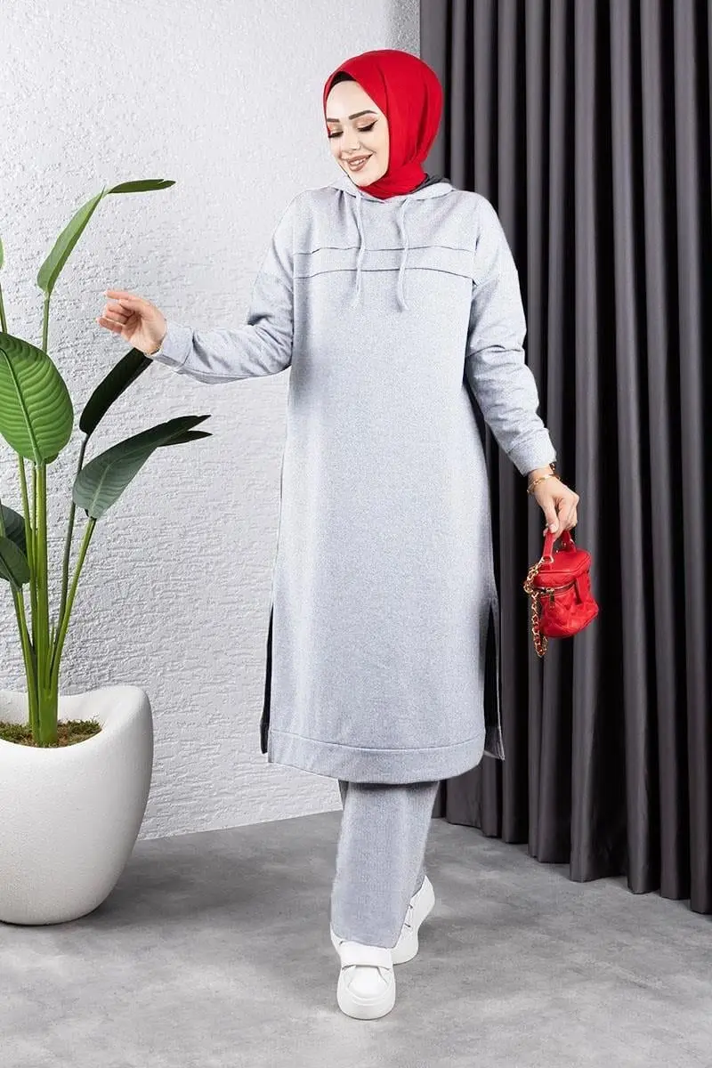 Uzun Tunikli Spor Takım Açık Gri-detail