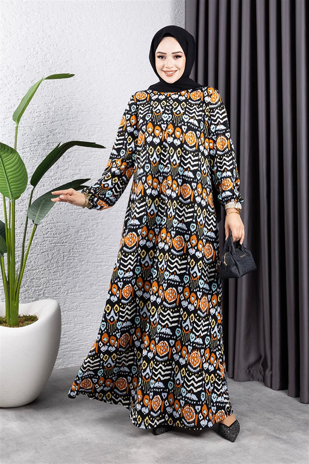 Vera A Pleated Patterned Dress