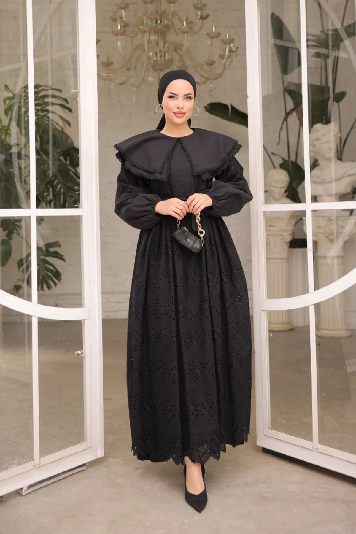 Lace Dress With Collar Detail-detail