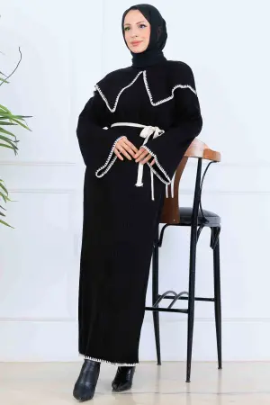 Yaka Detaylı Triko Elbise