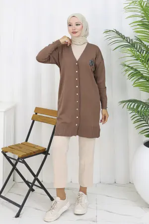 Yaka Detaylı Uzun Merserize Hırka