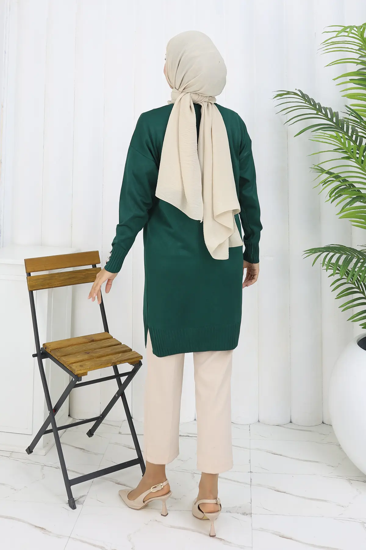 Yaka Detaylı Uzun Merserize Hırka-detail