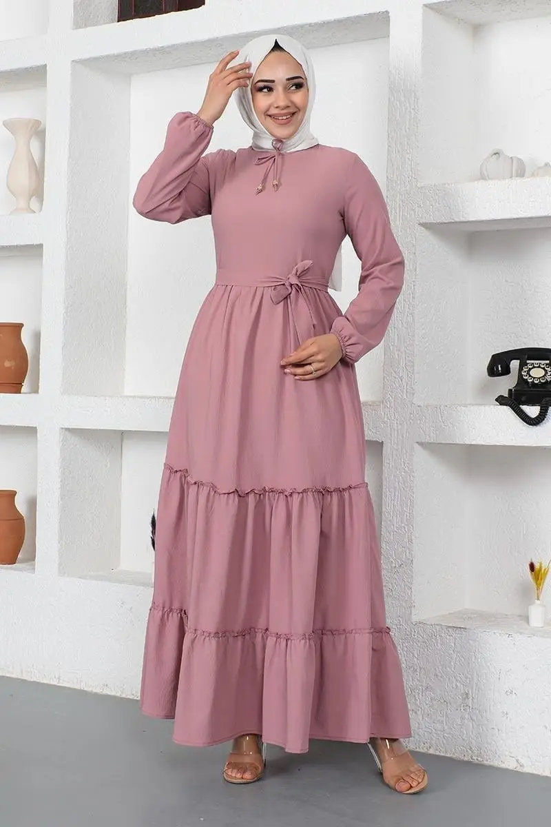 Yakası Bağcıklı Patlı Elbise-detail