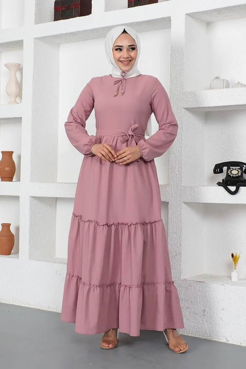 Yakası Bağcıklı Patlı Elbise-detail