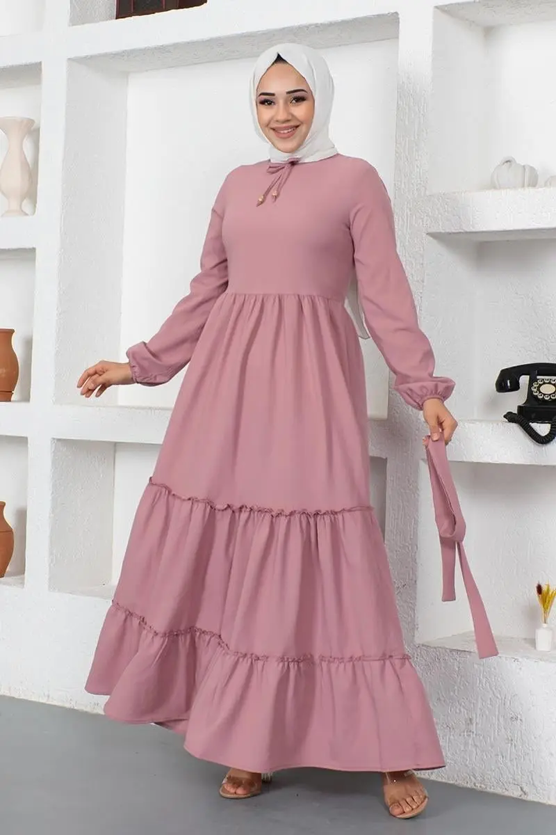 Yakası Bağcıklı Patlı Elbise-detail