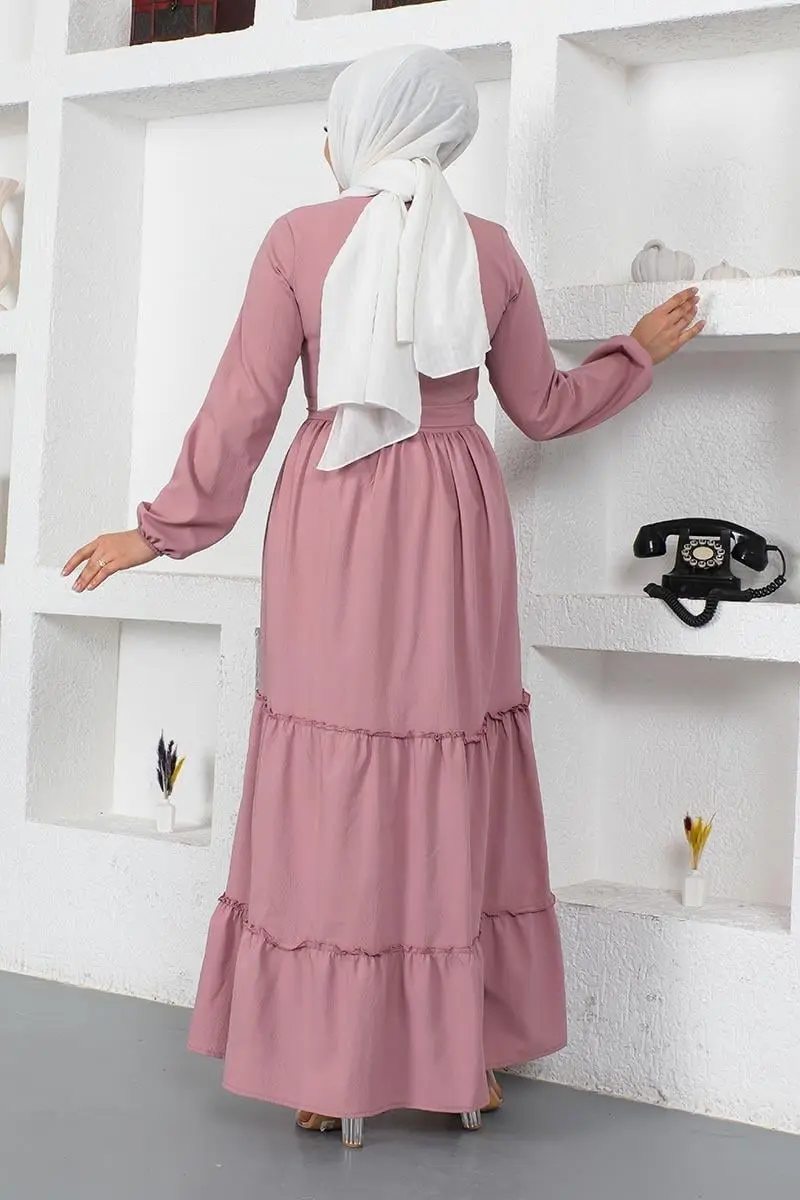 Yakası Bağcıklı Patlı Elbise-detail