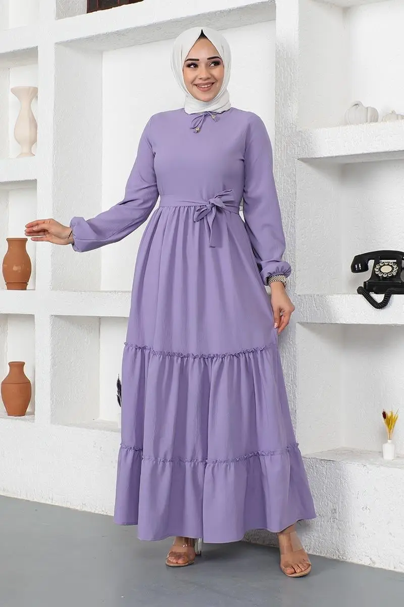 Yakası Bağcıklı Patlı Elbise-detail