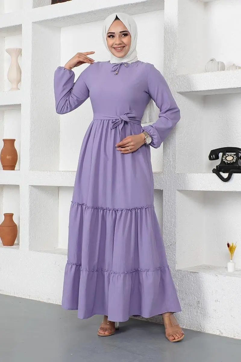 Yakası Bağcıklı Patlı Elbise-detail