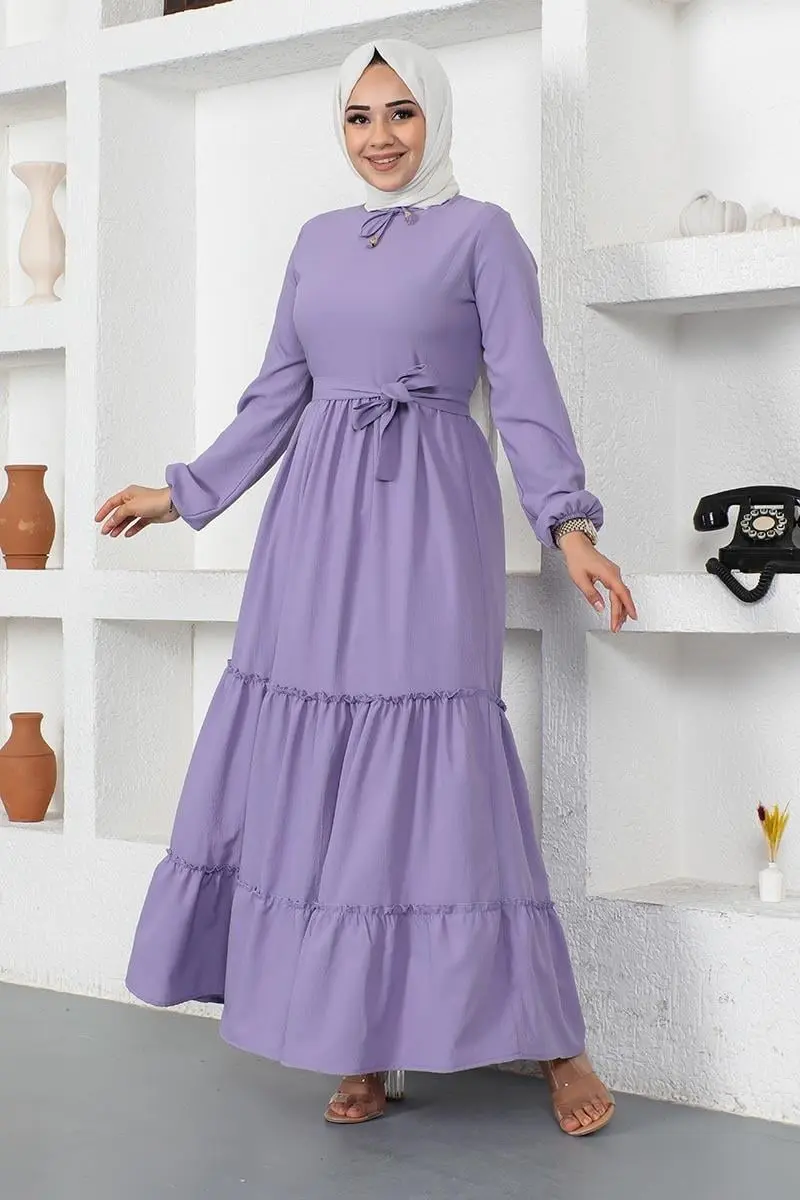 Yakası Bağcıklı Patlı Elbise-detail