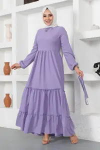 Yakası Bağcıklı Patlı Elbise