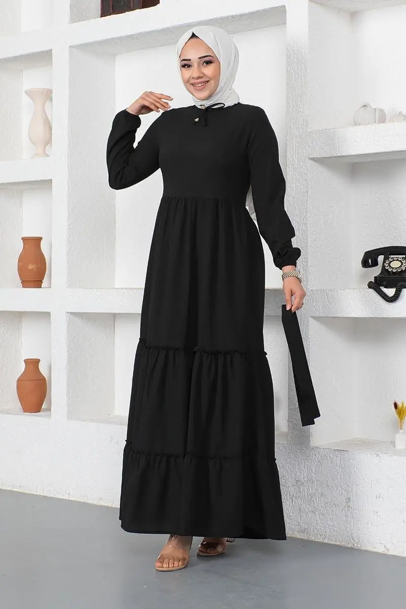 Yakası Bağcıklı Patlı Elbise-detail