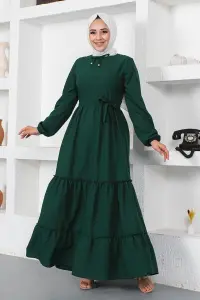 Yakası Bağcıklı Patlı Elbise