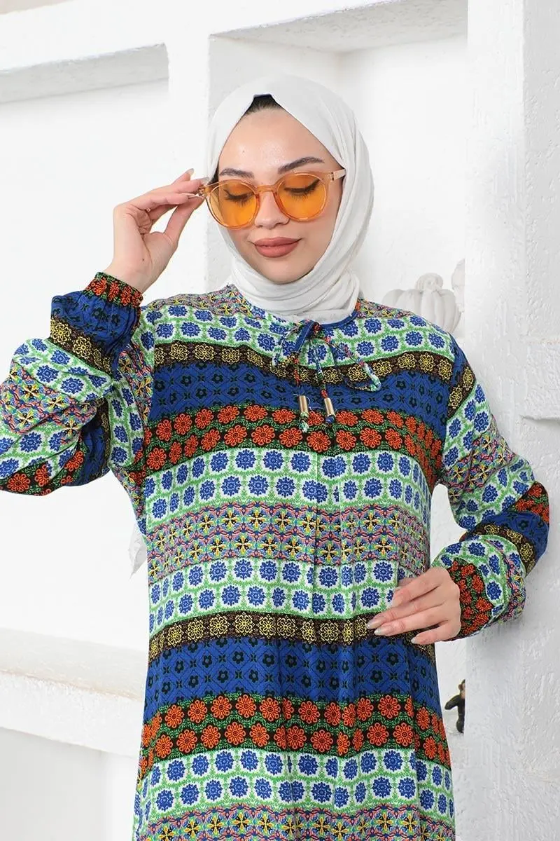 Yakası Bağcıklı Viskon Elbise-detail