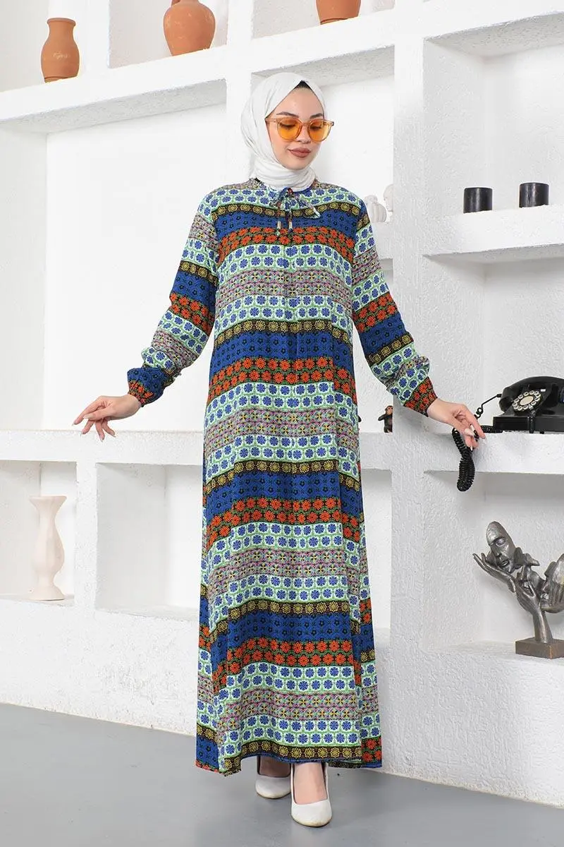 Yakası Bağcıklı Viskon Elbise-detail