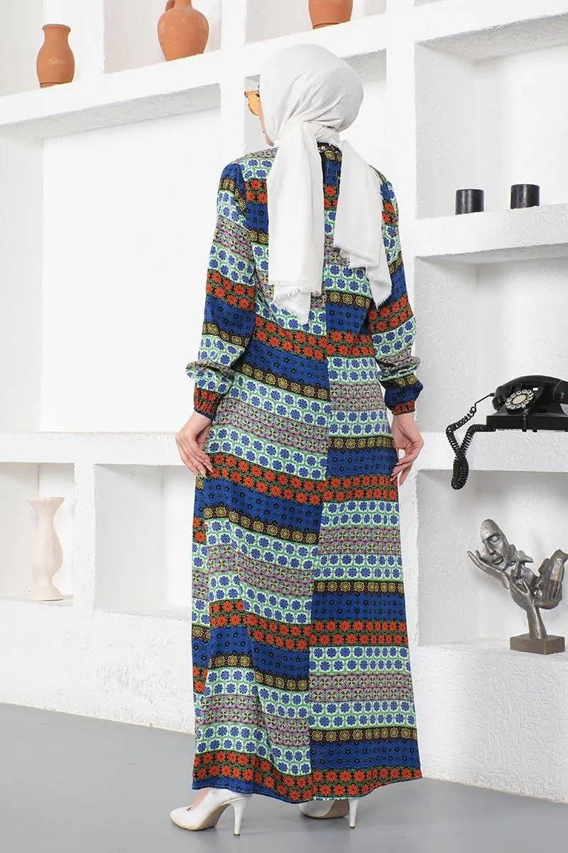 Yakası Bağcıklı Viskon Elbise-detail