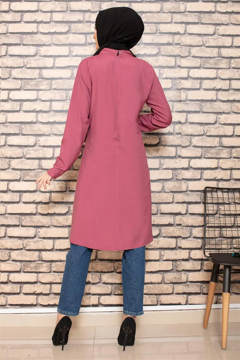 Yakası Bağlamalı Tesettür Tunik Gül Kurusu-detail