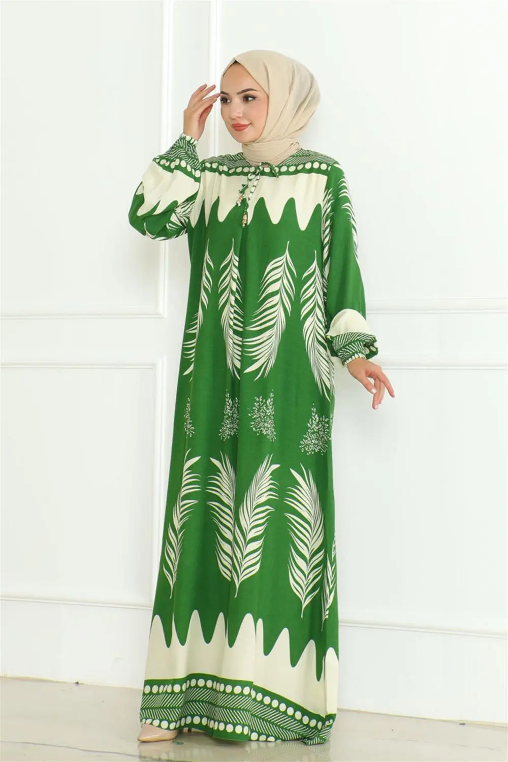 Yakası Bağlamalı Viskon Elbise-detail